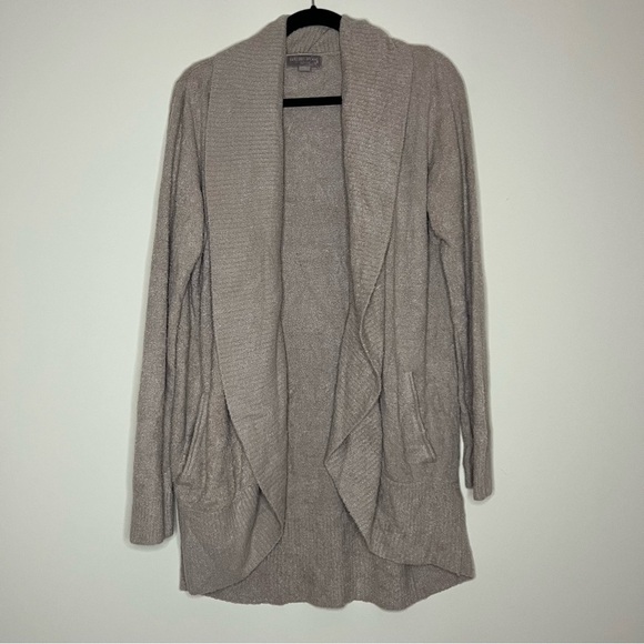 BAREFOOT DREAMS Cozy Chic Lite Super Soft Cream Tan Knit Cardigan Fall Sweater - Picture 2 of 8